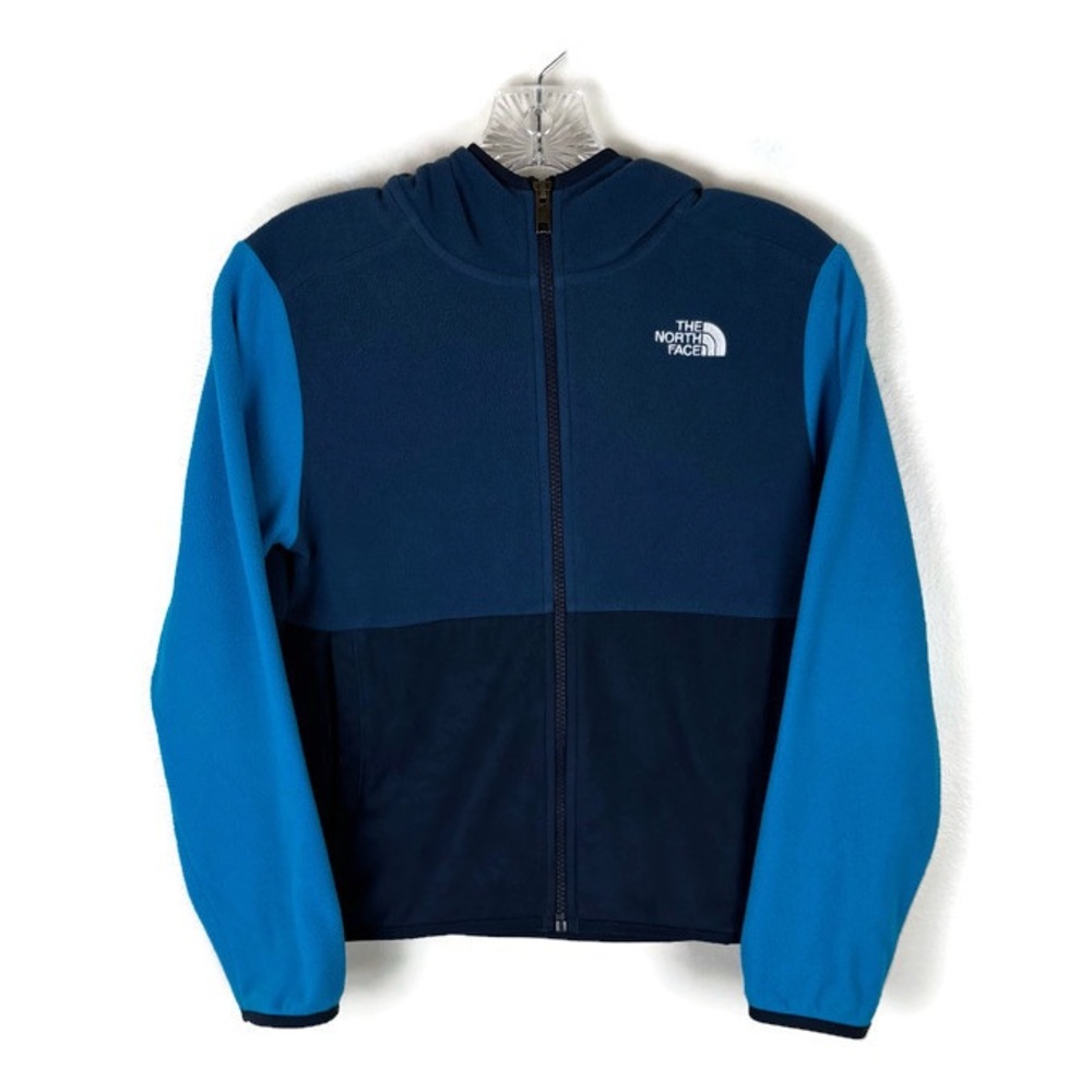 The North Face Teen Colorblock Fleece Long Sleeve Zip Up Hooded Jacket in Blue